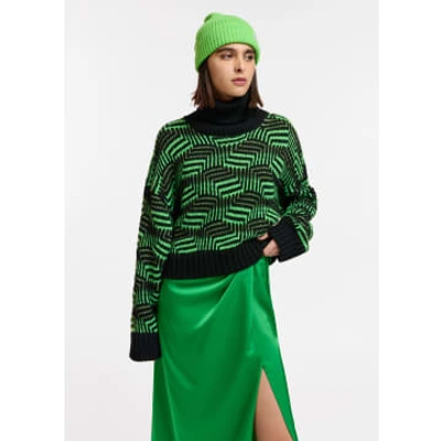 Shop Essentiel Antwerp - Black And Neon Jacquard-knitted Sweater