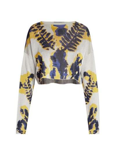 Shop Altuzarra Women's Kimolos Printed Knit Crop Sweater In Papyrus Rorschach Jacquard