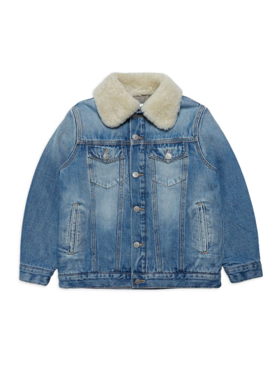 Shop Mm6 Maison Margiela Kid's Shearling Collared Denim Jacket In Blue Denim
