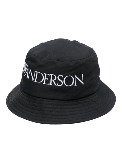 Shop Jw Anderson Logo-embroidered Bucket Hat In Black