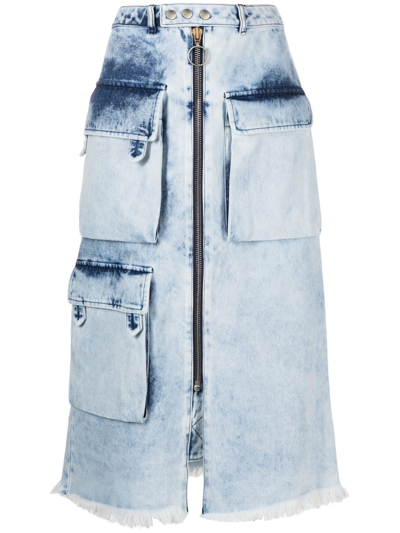 Shop Marques' Almeida Blue Denim Cargo Pocket Midi Skirt