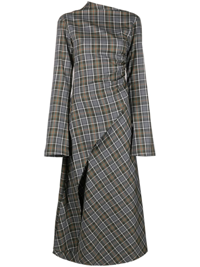 Shop Jade Cropper Plaid-print Asymmetric Dress - Women's - Cotton In Grey