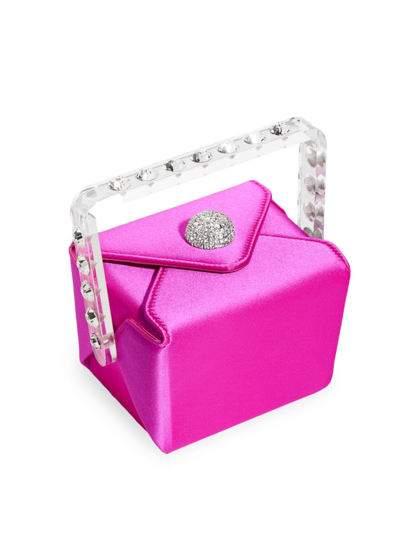Shop Aquazzura Women's Noodle Box Satin & Crystal Top Handle Bag In Orchid Crystal