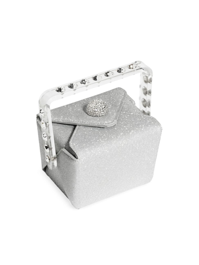 Shop Aquazzura Women's Noodle Box Glitter & Crystal Top Handle Bag In Silver Crystal