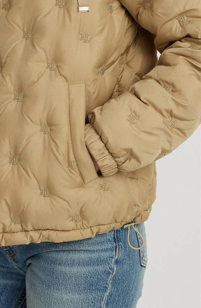 Shop Lauren Ralph Lauren Monogram Logo Tufted Quilted Jacket In Birch Tan