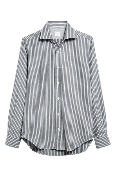 Shop Eleventy Pinstripe Cotton Blend Button-up Shirt In Navy