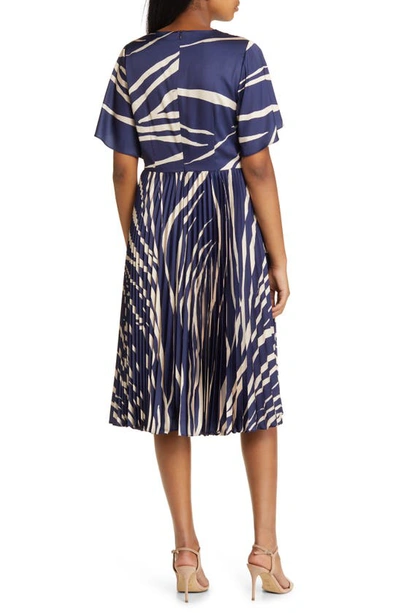 Shop Maggy London Abstract Print Wrap Front Midi Dress In Royal Navy/ Bone