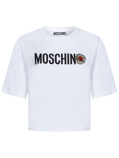 Shop Moschino Logo Printed Crewneck T In White