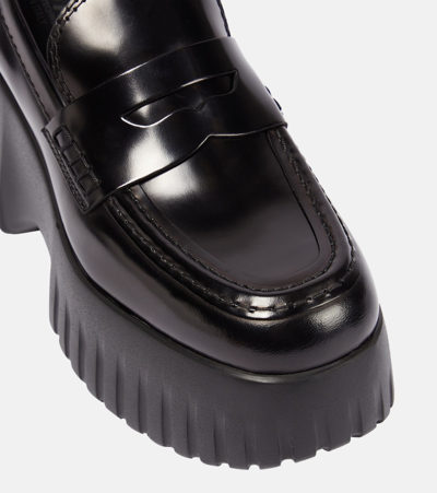 Shop Hogan H-stripes Wedge Leather Loafers In Black