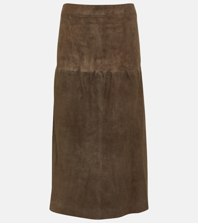 Shop Joseph Sacha Suede Midi Skirt In Brown