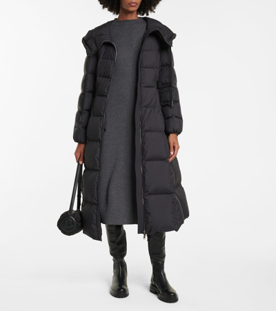 Shop Moncler Faucon Belted Down Coat In Black