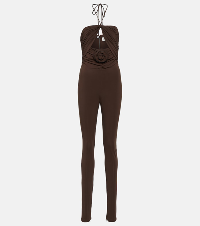 Shop Magda Butrym Floral-appliqué Cutout Jersey Jumpsuit In Brown