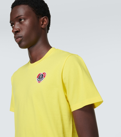 Shop Moncler Logo Cotton Jersey T-shirt In Yellow
