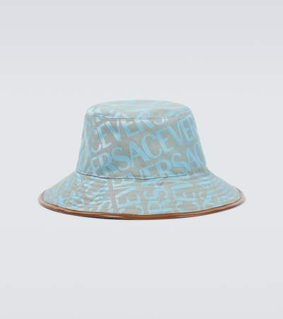 Versace Allover Cotton Bucket Hat In Blue