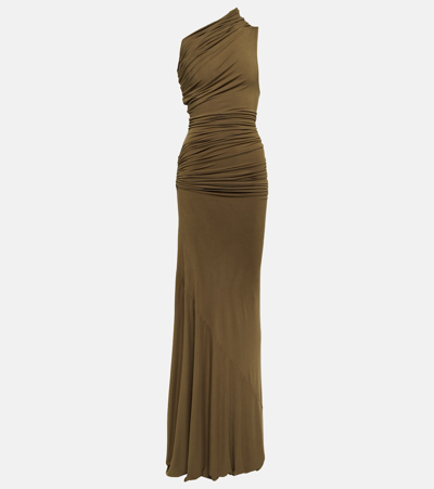 Shop Entire Studios Draped One-shoulder Jersey Gown In Green