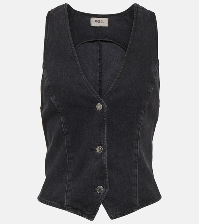 Shop Agolde Heller Denim Vest In Black