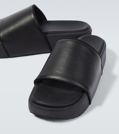 Shop Y-3 Leather Slides In Black