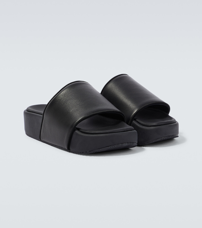 Shop Y-3 Leather Slides In Black