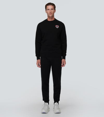 Shop Moncler Logo Cotton Jersey Sweatshirt In Black