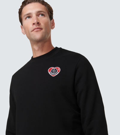 Shop Moncler Logo Cotton Jersey Sweatshirt In Black