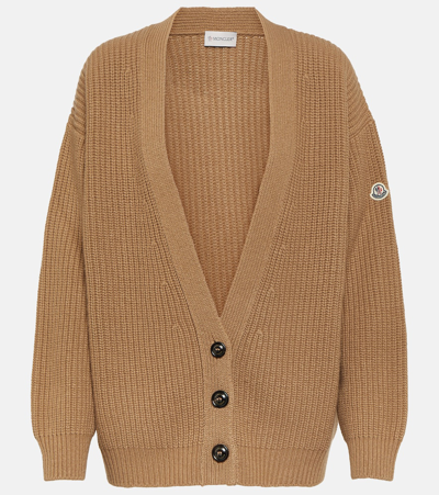 Shop Moncler Wool-blend Cardigan In Brown