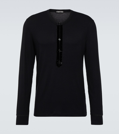 Shop Tom Ford Satin Henley Shirt In Black