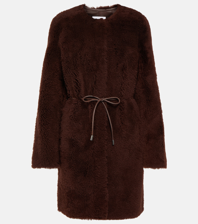 Shop Yves Salomon Belted Shearling Coat In Brown