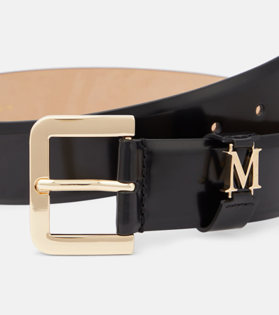 Shop Max Mara Newglossy40 Leather Belt In Black