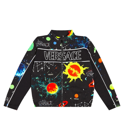 Shop Versace Printed Cotton Jersey Track Jacket In Multicoloured