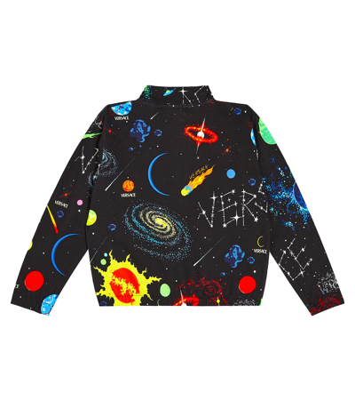 Shop Versace Printed Cotton Jersey Track Jacket In Multicoloured