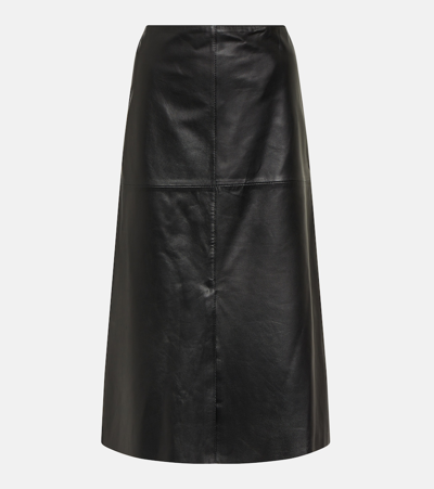 Shop Joseph Sidena Leather Midi Skirt In Black