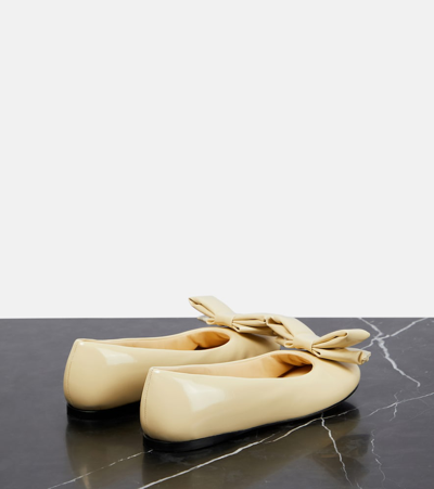 Shop Loewe Puffy Patent Leather Ballet Flats In Beige