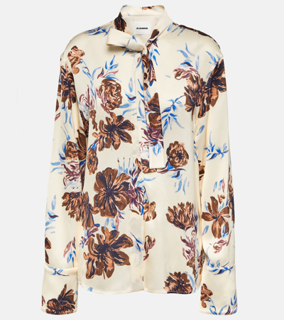 Shop Jil Sander Floral Tie-neck Shirt In Multicoloured