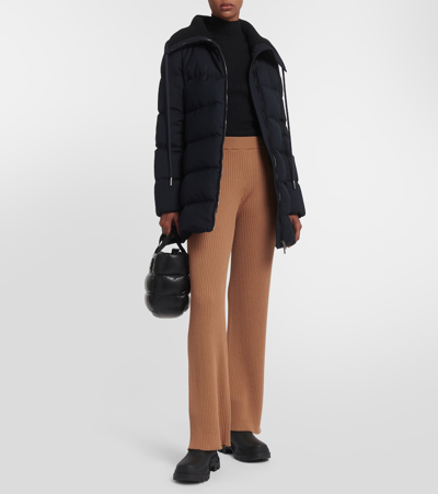 Shop Moncler High-rise Wool-blend Pants In Brown
