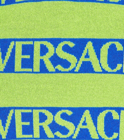 Shop Versace Allover Wool Sweater In Blue