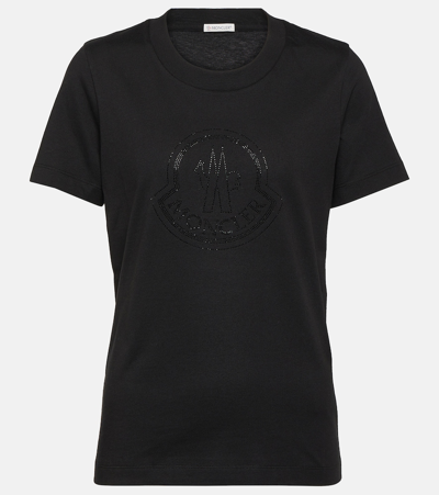 Shop Moncler Logo Embellished Cotton T-shirt In Black