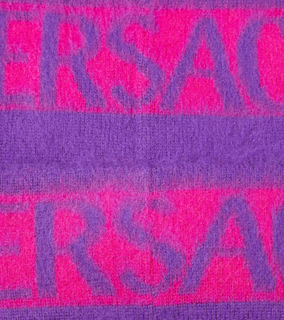 Shop Versace Logo Wool Beanie In Pink