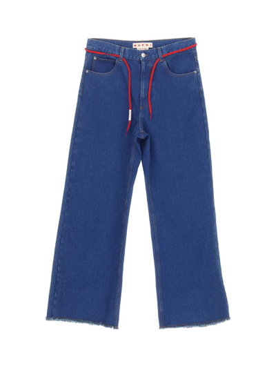Shop Marni Logo Patch Wide Leg Jeans In Blue