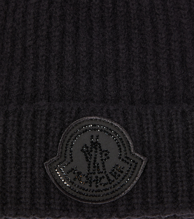 Shop Moncler Wool-blend Beanie In Black