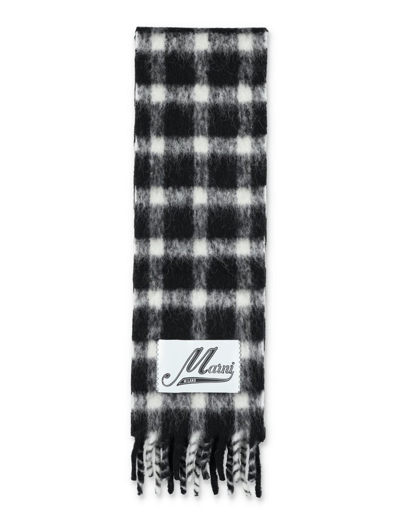 Shop Marni Fringed Checked Scarf In Black