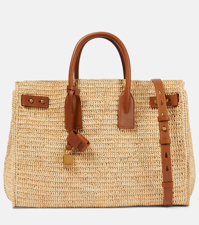 Shop Saint Laurent Sac De Jour Supple Medium Raffia Tote Bag In Beige