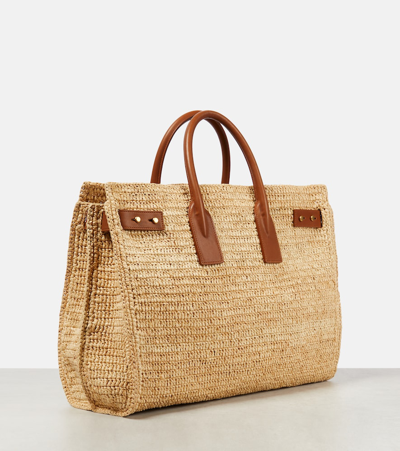 Saint Laurent Medium Sac De Jour Raffia Top Handle Bag In Beige