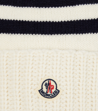 Shop Moncler Striped Wool And Cashmere Beanie In White