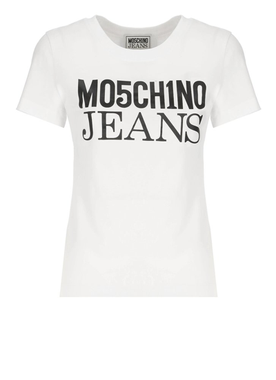 Shop Moschino Jeans Logo Printed Crewneck T In White