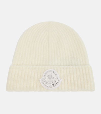 Shop Moncler Wool-blend Beanie In White
