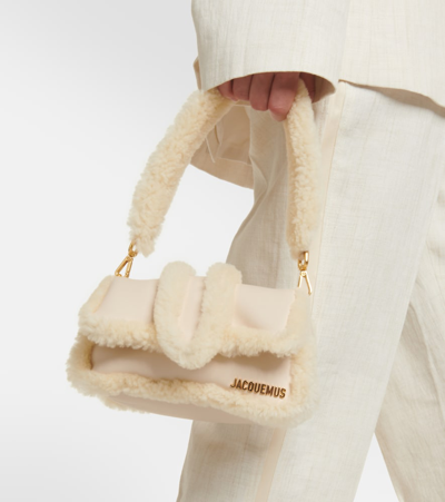 Shop Jacquemus Le Petit Bambimou Doux Shearling-trimmed Shoulder Bag In Beige