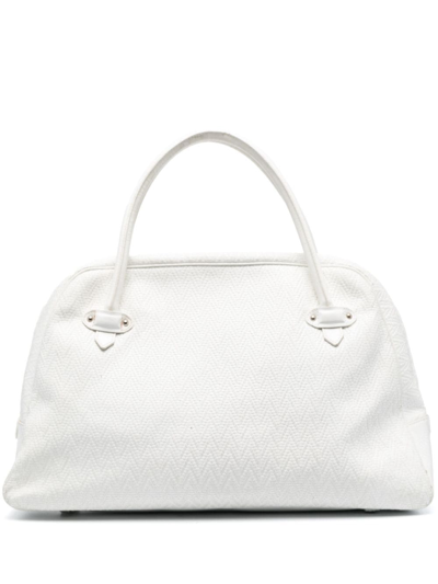 Pre-owned Giorgio Armani 2000 Zigzag Pattern Zipped Handbag In White