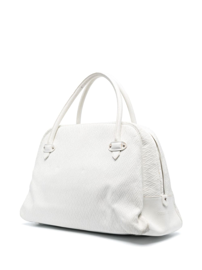 Pre-owned Giorgio Armani 2000 Zigzag Pattern Zipped Handbag In White