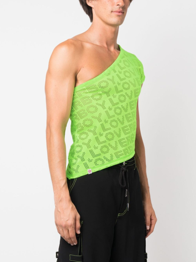 Shop Charles Jeffrey Loverboy Logo-perforated Asymmetric Tank Top In Green