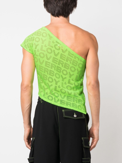 Shop Charles Jeffrey Loverboy Logo-perforated Asymmetric Tank Top In Green
